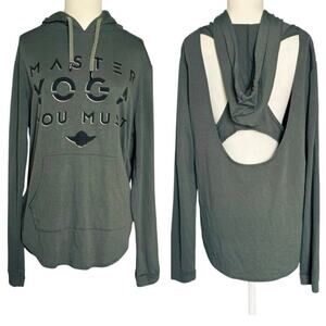 Master Yoga Women’s You Must YODA Star Wars Hoodie Shirt Olive Racer Back Sz L